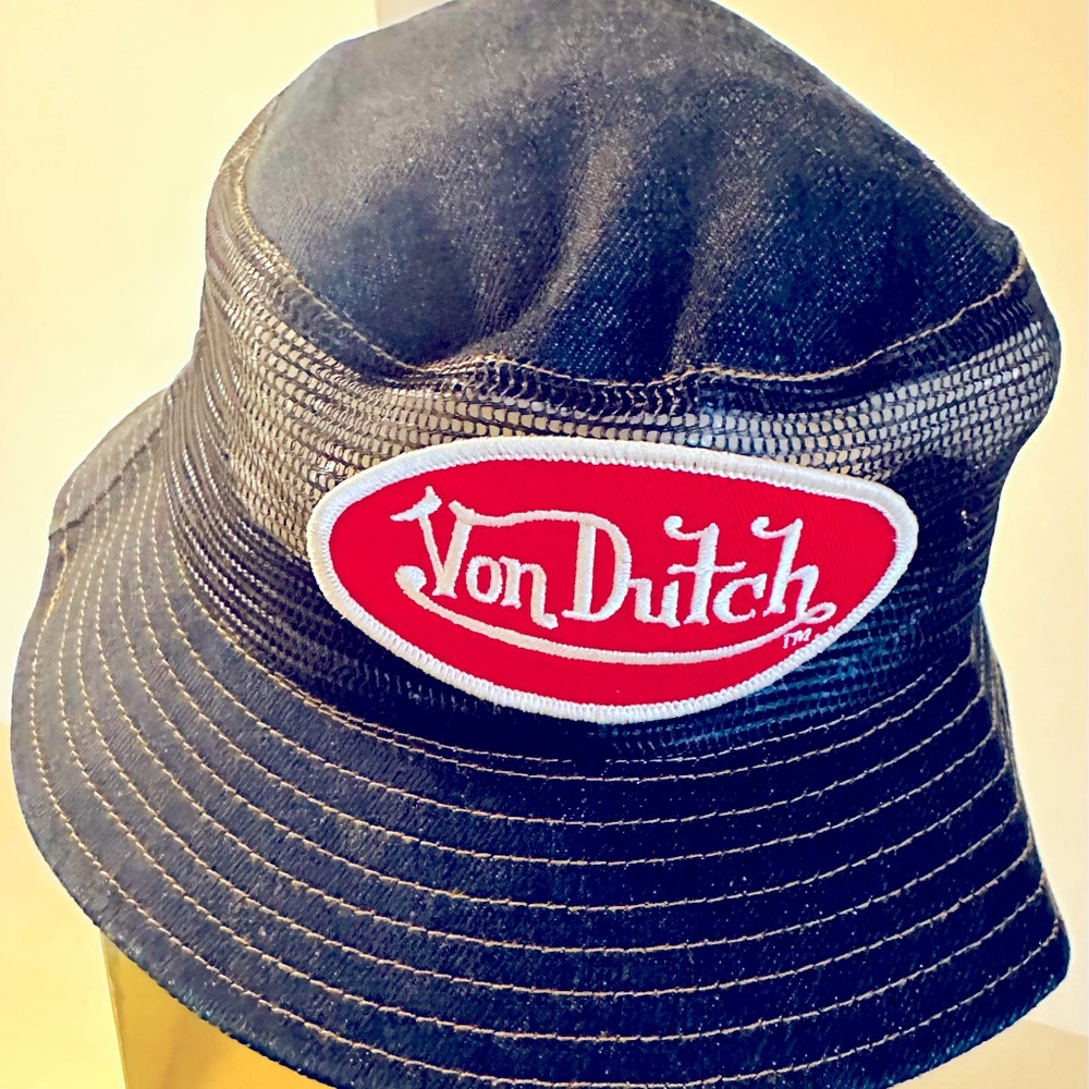 Von Dutch jean fabric hat with mesh around top and stitched brim